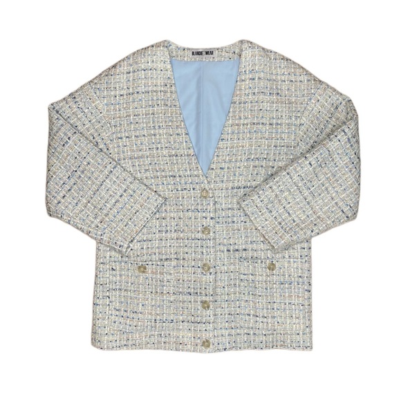 Jackets & Blazers - Blue Tweed Cardigan Jacket